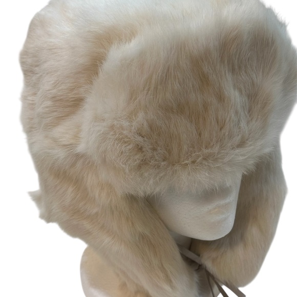 Vintage 80s Snow White Real Rabbit Fur Trooper Hat - Quilted Lining Size Large - Picture 4 of 9